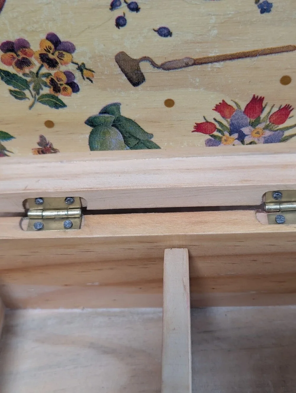 Pily Acuna Design Decoupage Wooden Trinket Box/ Jewelry Box Garden Bees Ladybug